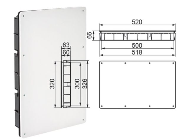 Unterputz Abzweigkasten 300x500x60 mm Deckel mit Schrauben