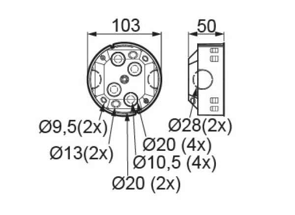 Unterputz Abzweigdose rund Ø 95x50 mm mit Schraub-Deckel