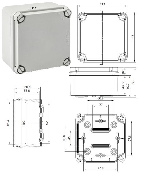 ABZWEIGDOSE LBT 108x108x64mm mit glatten Seiten plombierbar - VPE