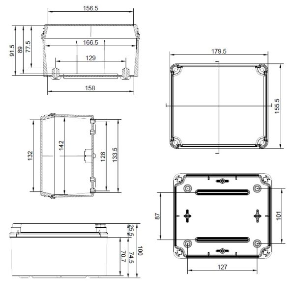 ELT171 plastic housing gray 175x151x95mm LWH inside with transparent cover 155x179x100 mm HWD