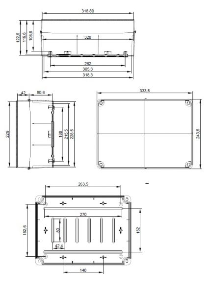 ELT322 plastic housing gray 328x239x129mm LWH with transparent cover IP65-IP67