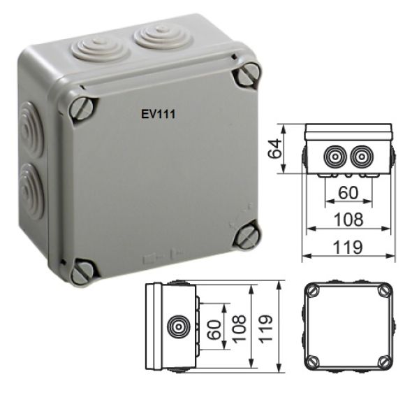 Terminal box LBT 108x108x64mm with grommets
