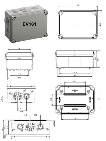 Klemmenkasten LBT 162x116x76mm mit Tüllen - Kopie