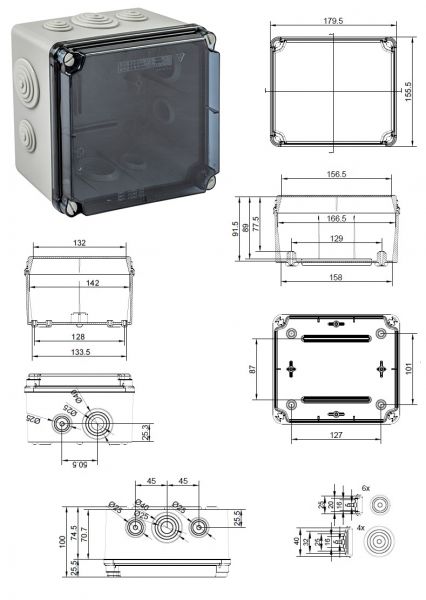 Terminal box LBT 175x151x95mm transparent with grommets