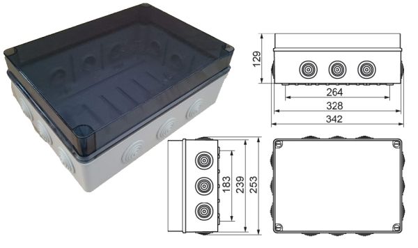Terminal box LBT 328x239x129mm transparent + grommets