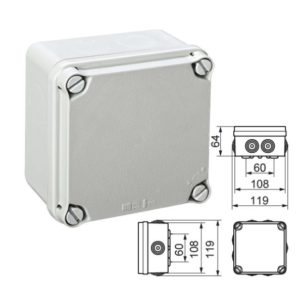 EX111 Kunststoffgehäuse vorgeprägt 108x108x64mm LBH Klemmenkasten IP65-IP67