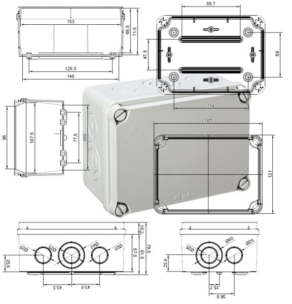 EX161 Kunststoffgehäuse vorgeprägt 162x116x76mm LBH  Klemmenkasten IP65-IP67