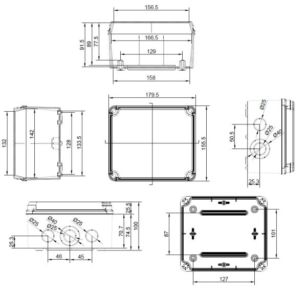 EX171 Kunststoffgehäuse vorgeprägt 155x179x100mm LBH Klemmenkasten IP65-IP67