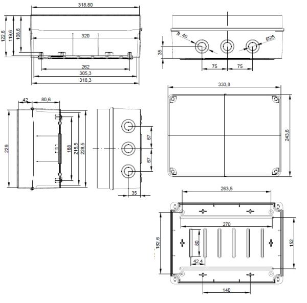 EXT322 plastic housing 328x239x129mm LWH with transparent cover IP65-IP67