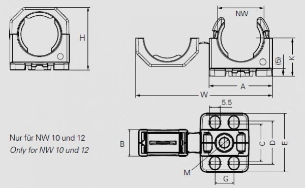 Wellrohrhalter NW12/13 schwarz mit Flansch