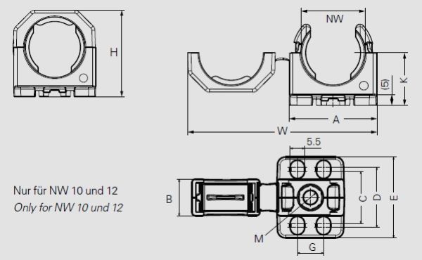 COPA-H-12B Wellrohrhalter NW12/13 schwarz mit Flansch