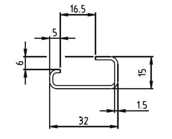 1m G profile rail 32x15mm perforated 18x5.2mm