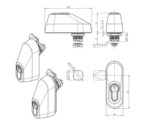 IP66 compact handle for profile half cylinders