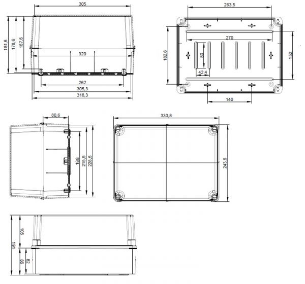 INDUSTRIEGEHÄUSE LBT 328x239x188mm transparent glatte Seiten