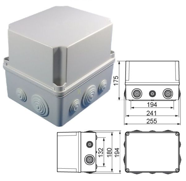 GSV231 plastic housing with grommets 241x180x175mm LWH gray terminal box IP65-IP67