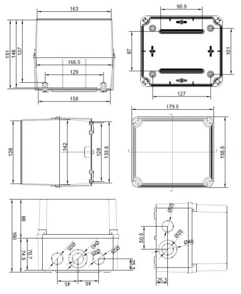 GSXT171 plastic box 175x151x155mm LWH gray with transparent cover IP65-IP67