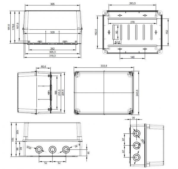 INDUSTRIEGEHÄUSE LBT 328x239x188mm geschlossen vorgeprägt