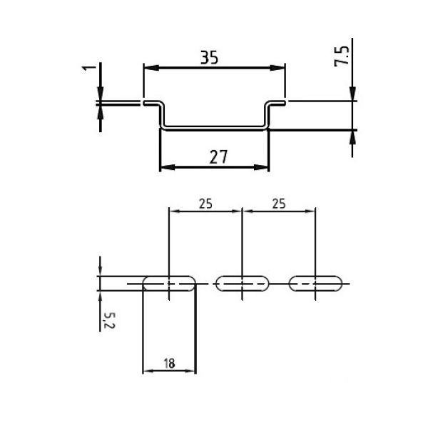 1m DIN rail 35x7.5mm galvanized perforated