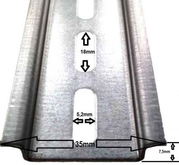 200mm 20cm top hat rail 35 x 7.5 mm galvanized perforated