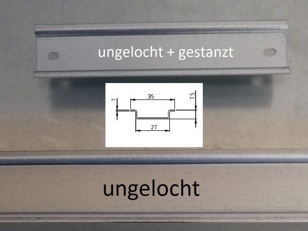 100mm / 10cm top hat rail 35 x 7.5mm galvanized closed + punched
