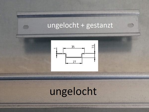 275mm / 27,5cm top hat rail 35 x 7.5mm galvanized closed + punched