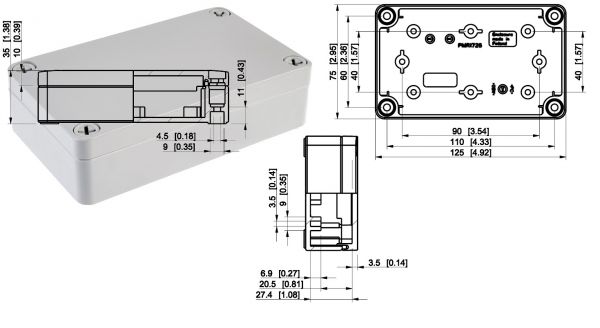 Polycarbonatgehäuse grau 175x125x35mm LxBxH IP66 25mm UT