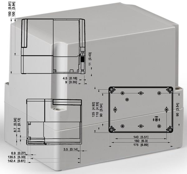 IP66 Polycarbonatgehäuse 175x125x150 mm LxBxH