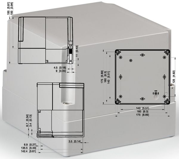 IP66 Polycarbonatgehäuse 175x175x150 mm LxBxH