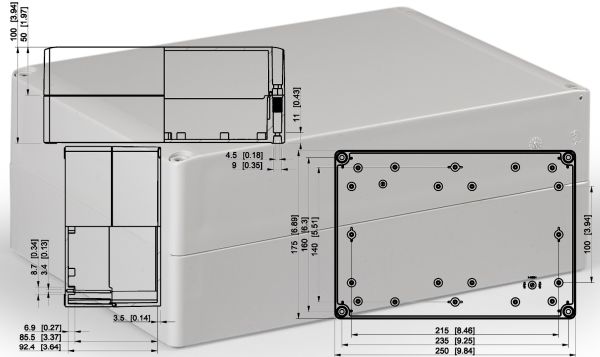 IP66 Polycarbonatgehäuse 250x175x100 mm LxBxH
