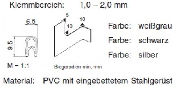 Kantenschutzprofil silber grau KB1-2mm stahlverstärkt - Meterware