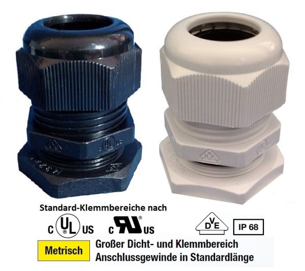 M40 Kabelverschraubung x1,5 - IP68 PA6 - Kunststoff mit Gegenmutter
