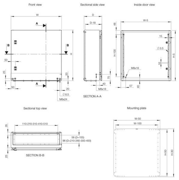 ELDON MAS1206030R5  Wall Mounting Enclosure RAL7035 IP66 single door HBT 1200x600x300 - incl. MP