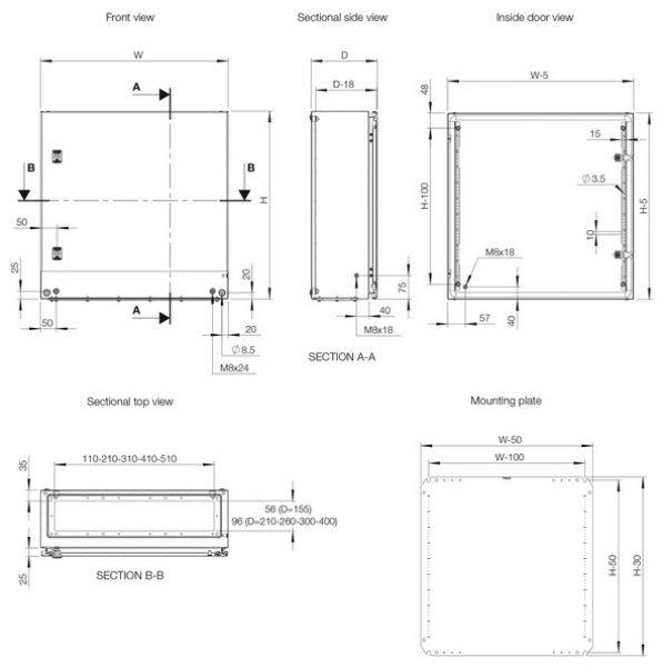 ELDON MAS0403021R5 sheet steel control cabinet 400x300x210 mm HBT IP66 1-door with mounting plate
