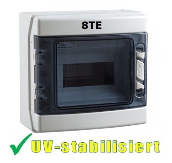 CDP8PT IP65 AP Outdoor Verteiler 8TE 1-reihig mit transp. Klappe uv-stabilisiert