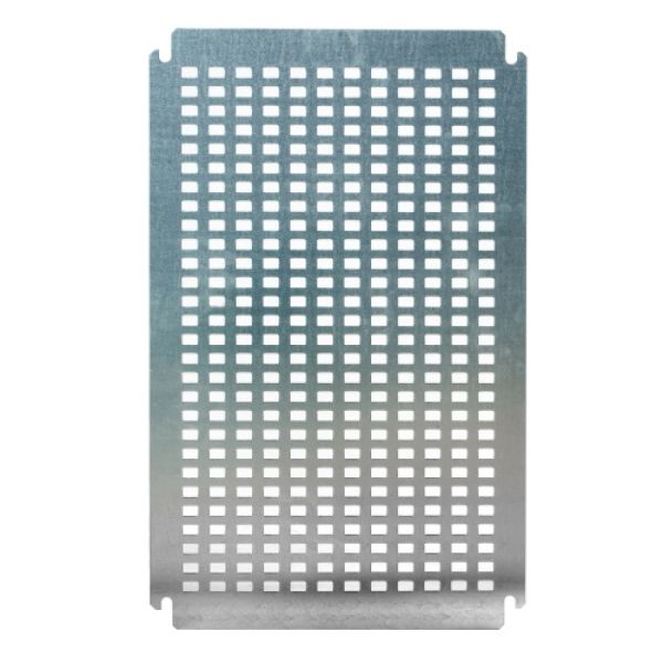 Montageplatte 370x350 mm aus Metall lochgestanzt für Schaltschrank 400x400 mm