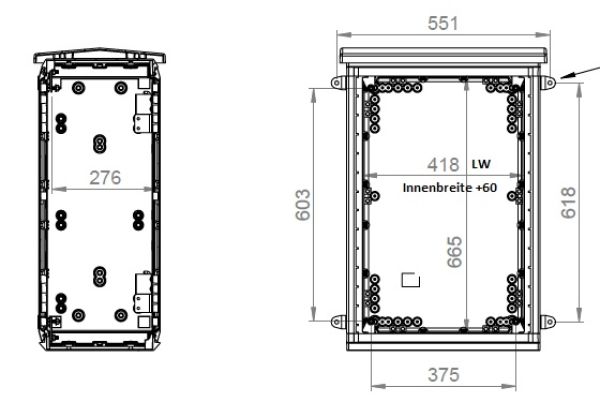 GFK KunststoffGehäuse 500x500x300 mm (HBT) Standardtür mit Schwenkhebelgriff