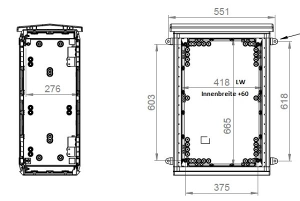 Kunststoff Outdoor Gehäuse 500 x 500 x 300 mm (HBT) Standardtür mit Schwenkhebelgriff