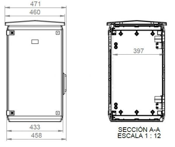 Outdoor Gehäuse 750x750x420 mm (HBT) mit Regendach und Standardtür mit SHG für PHZ