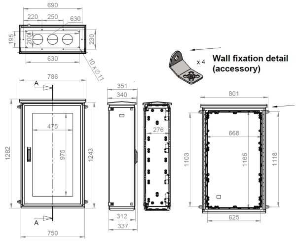 Outdoor Gehäuse 1250x750x300 mm (HBT) Standardtür mit Regendach