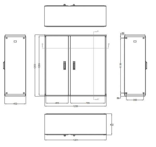 Outdoor-Standgehäuse 1250x1250x420 mm (HBT) 2-türige Standardtür mit Schwenkhebelgriff