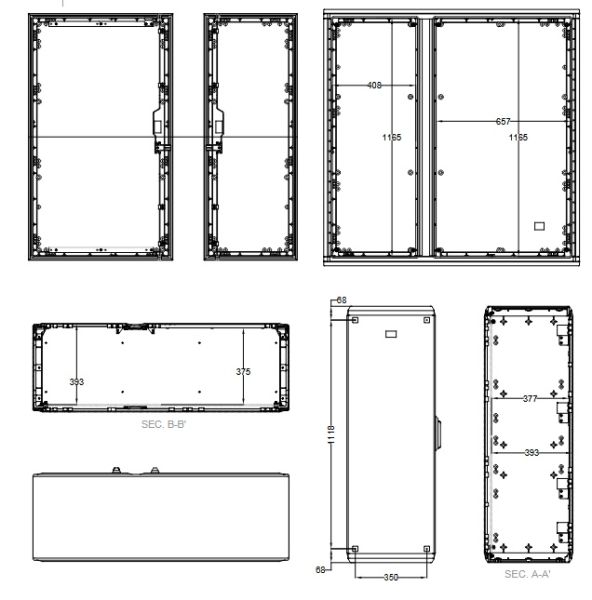 Outdoor-Standgehäuse 1250x1250x420 mm (HBT) 2-türige Standardtür mit Schwenkhebelgriff