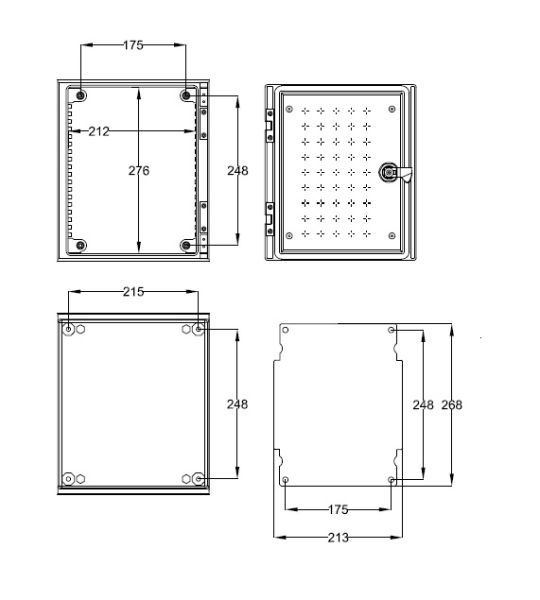 GRP polyester housing 300x250x140mm (HWD) IP66 plastic control cabinet with glazed door