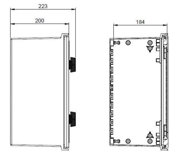 GRP polyester housing 400x300x200mm (HWD) IP66 plastic control cabinet with swivel lever handle and 3mm double-bit lock