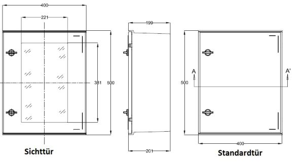GFK Schaltschrank 500x400x200mm (HBT) mit Stbl.-MP + WBF