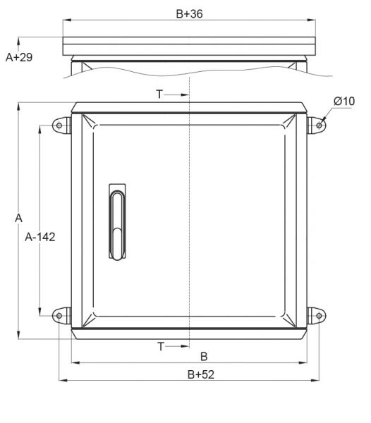 Kunststoff Outdoor Gehäuse 500 x 500 x 300 mm (HBT) Standardtür mit Schwenkhebelgriff