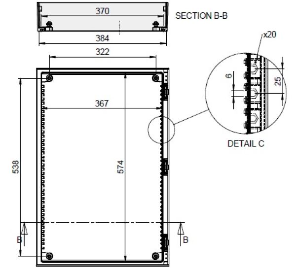 Kunststoff-Schaltschrank 600x400x230mm (HBT) IP66 mit Schwenkhebelgriff für PHZ - ohne Schloss