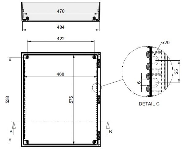 Kunststoff Schaltschrank 600x500x230mm HBT  IP66 mit Sichttür und Schwenkhebelgriff für PHZ ohne Schloss