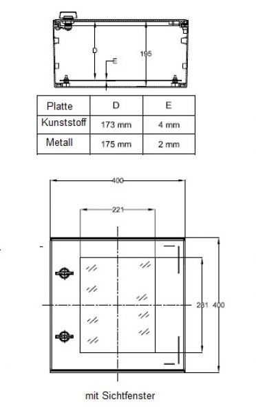 Plastic control cabinet 400x400x200mm (HBT) with swivel lever