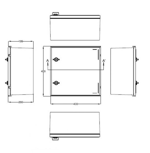 Plastic control cabinet 400x400x200mm (HBT) with swivel lever