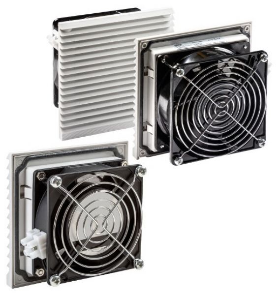 230V Filter fan 34/42 m³/h 93x93/117x117mm with outlet filter + thermostat